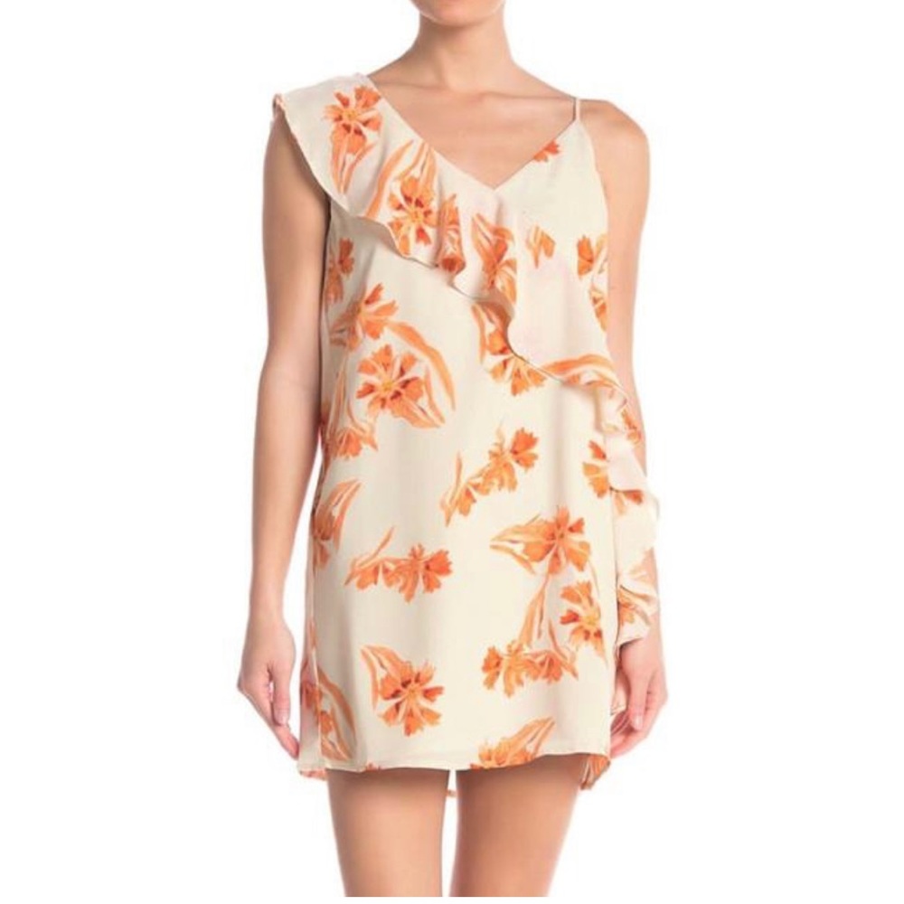Collective Concepts Ruffle Dress- orange & cream floral